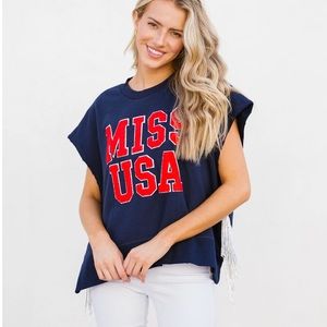 Judith March Miss USA shirt with rhinestone fringe Sz. XL